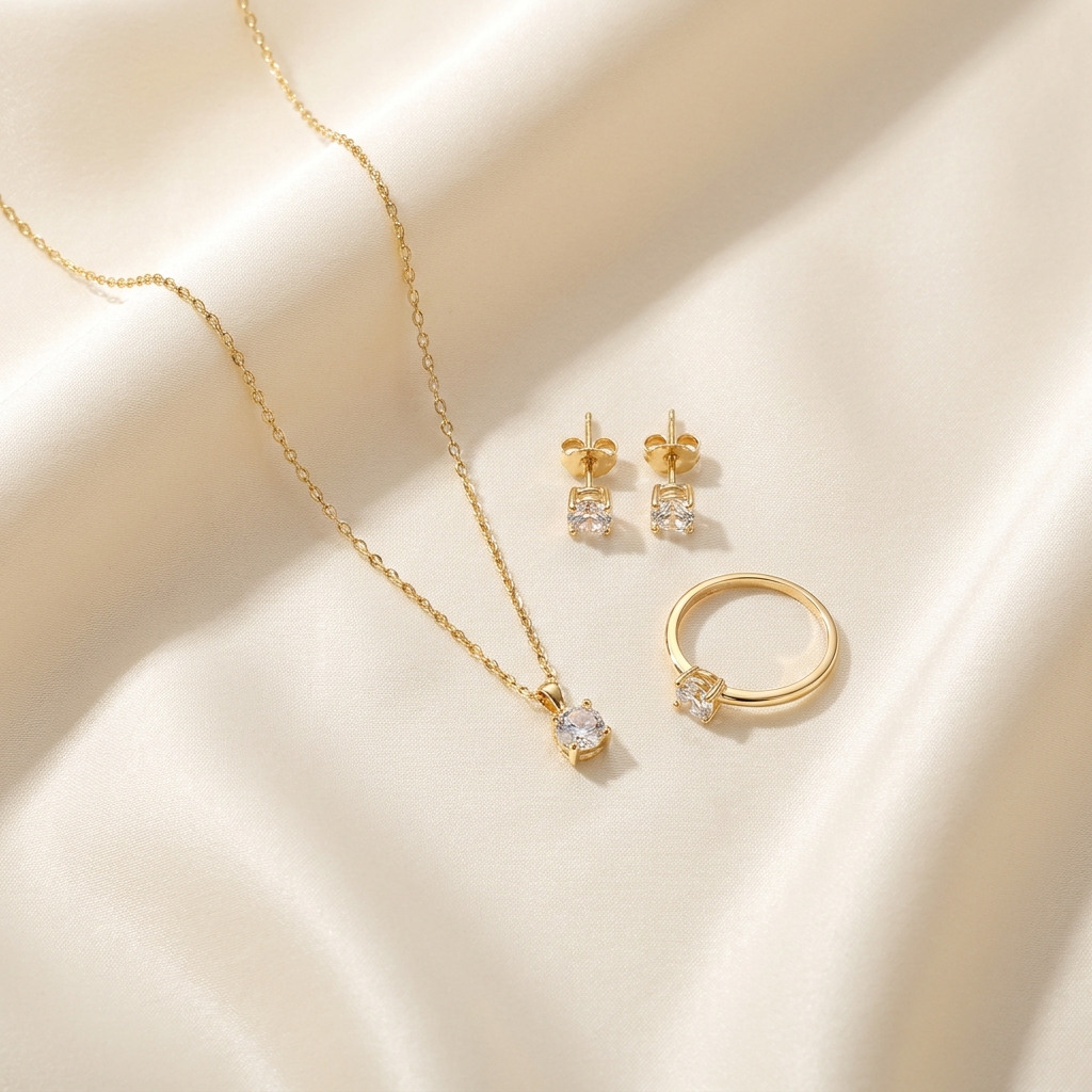 Gold zircon pendant necklace set hero image
